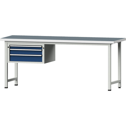 Workbench, Series V frame construction, 3 drawers, universal worktop, width 2000 mm.
