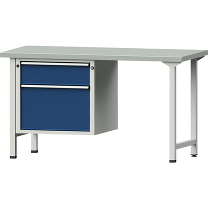 Workbench, Series V frame construction, 2 drawers, sheet steel covered worktop.