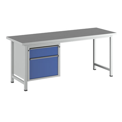 Workbench, Series V frame construction, 2 drawers, universal worktop, width 2000 mm.