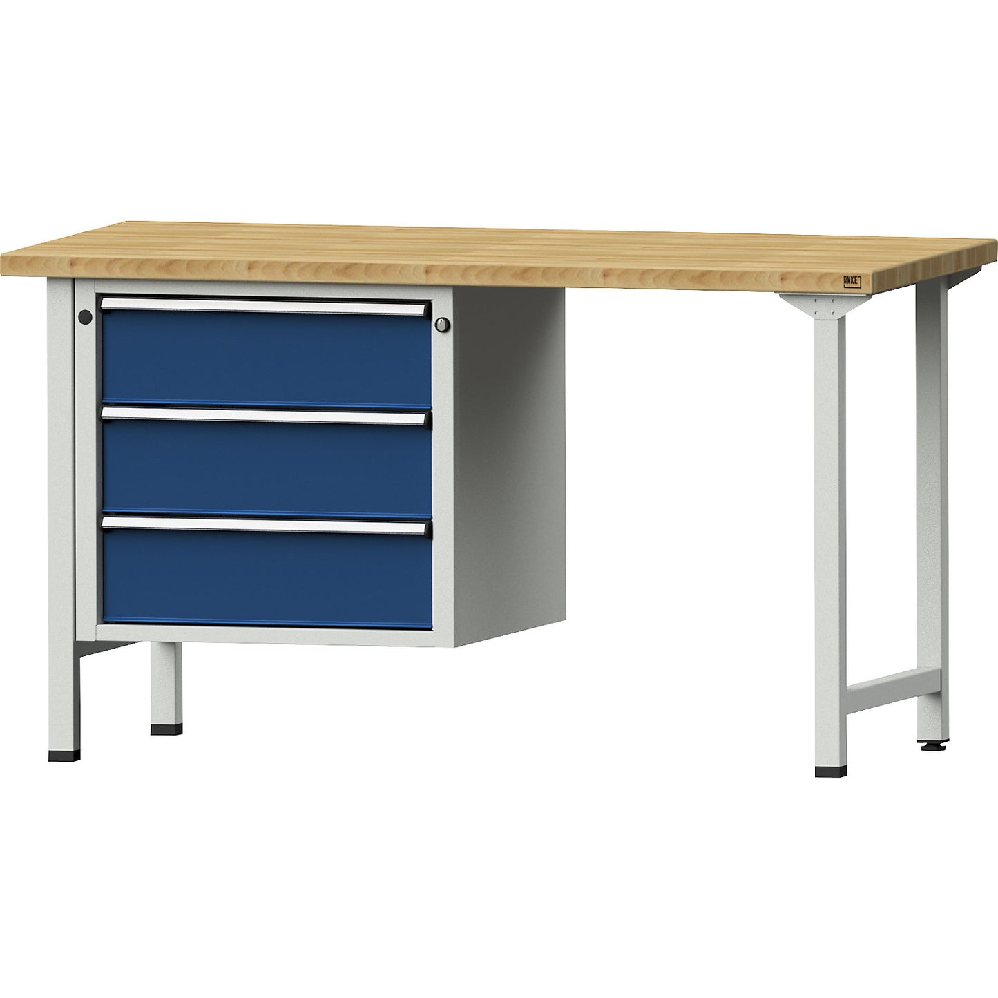 Workbench, Series V frame construction, 3 drawers, width 1500 mm, solid beech.