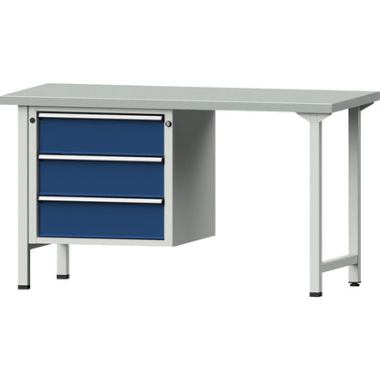 Workbench, Series V frame construction, 3 drawers, width 1500 mm, sheet steel cover.