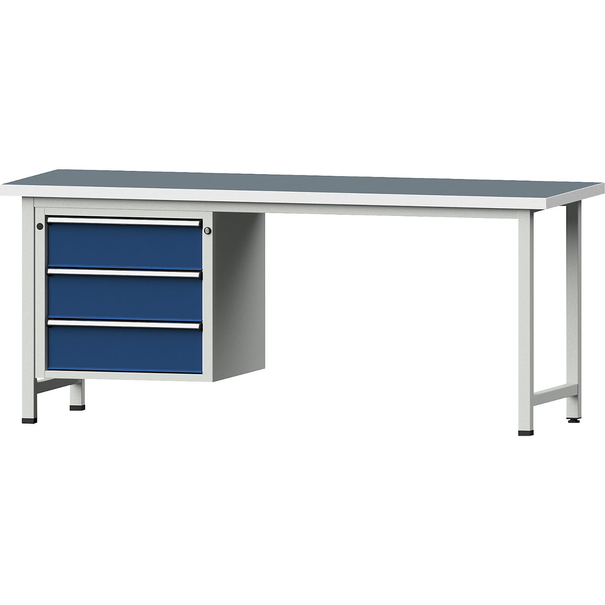 Workbench, Series V frame construction, 3 drawers, width 2000 mm, universal worktop.