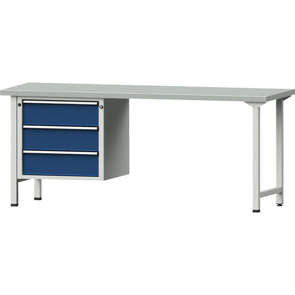 Workbench, Series V frame construction, 3 drawers, width 2000 mm, sheet steel cover.