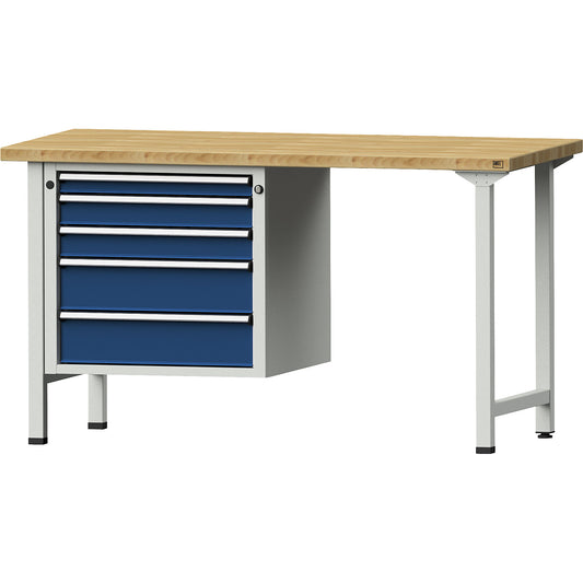 Workbench, Series V frame construction, 5 drawers, solid beech worktop.