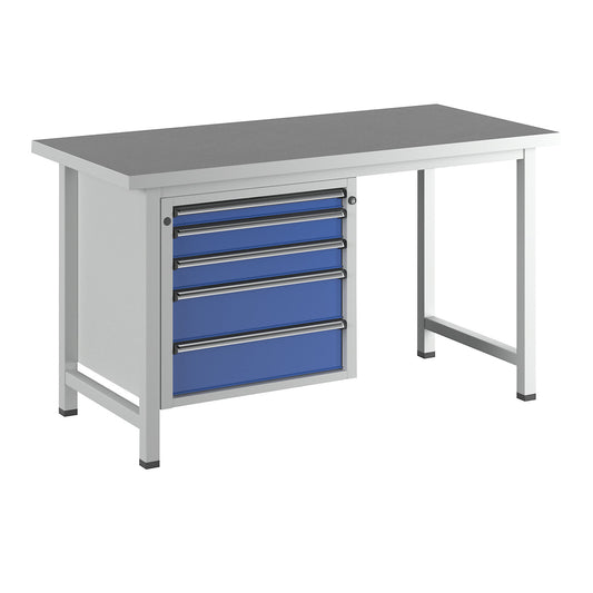 Workbench, Series V frame construction, 5 drawers, universal worktop.