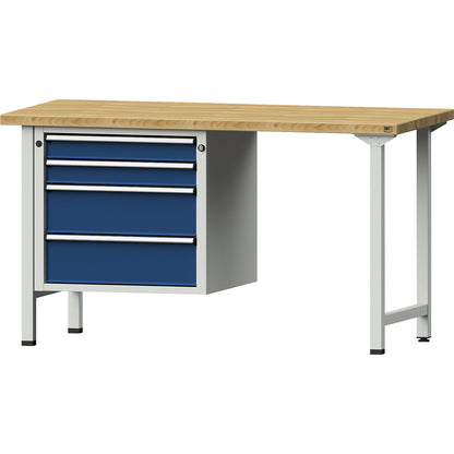 Workbench, Series V frame construction, 2 drawers 90 mm, 2 drawers 180 mm, solid beech worktop.