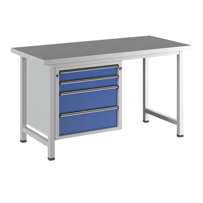 Workbench, Series V frame construction, 2 drawers 90 mm, 2 drawers 180 mm, universal worktop.