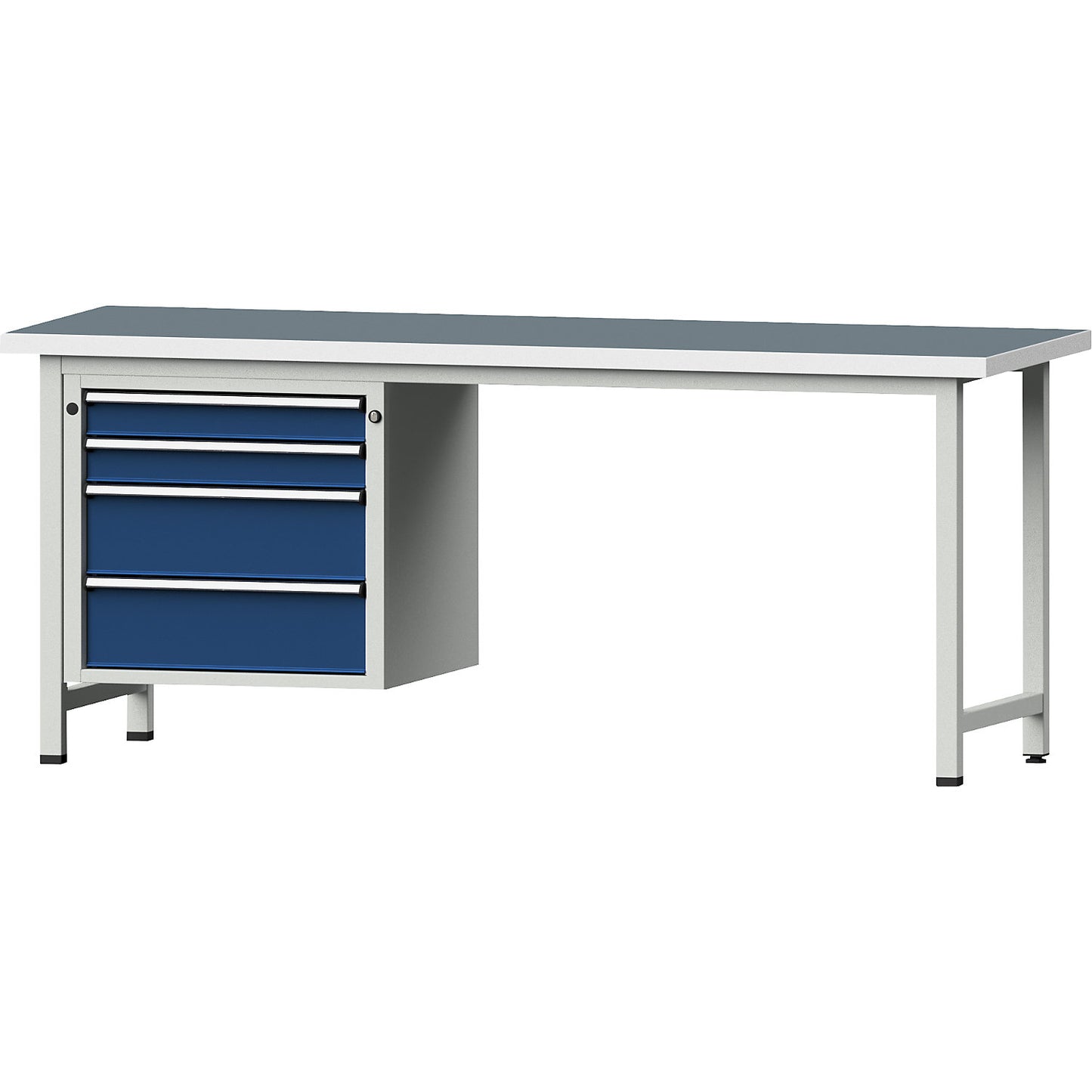 Workbench, Series V frame construction, 2 drawers 90 mm, 2 drawers 180 mm, universal worktop, width 2000 mm.