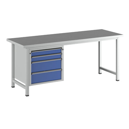 Workbench, Series V frame construction, 2 drawers 90 mm, 2 drawers 180 mm, universal worktop, width 2000 mm.