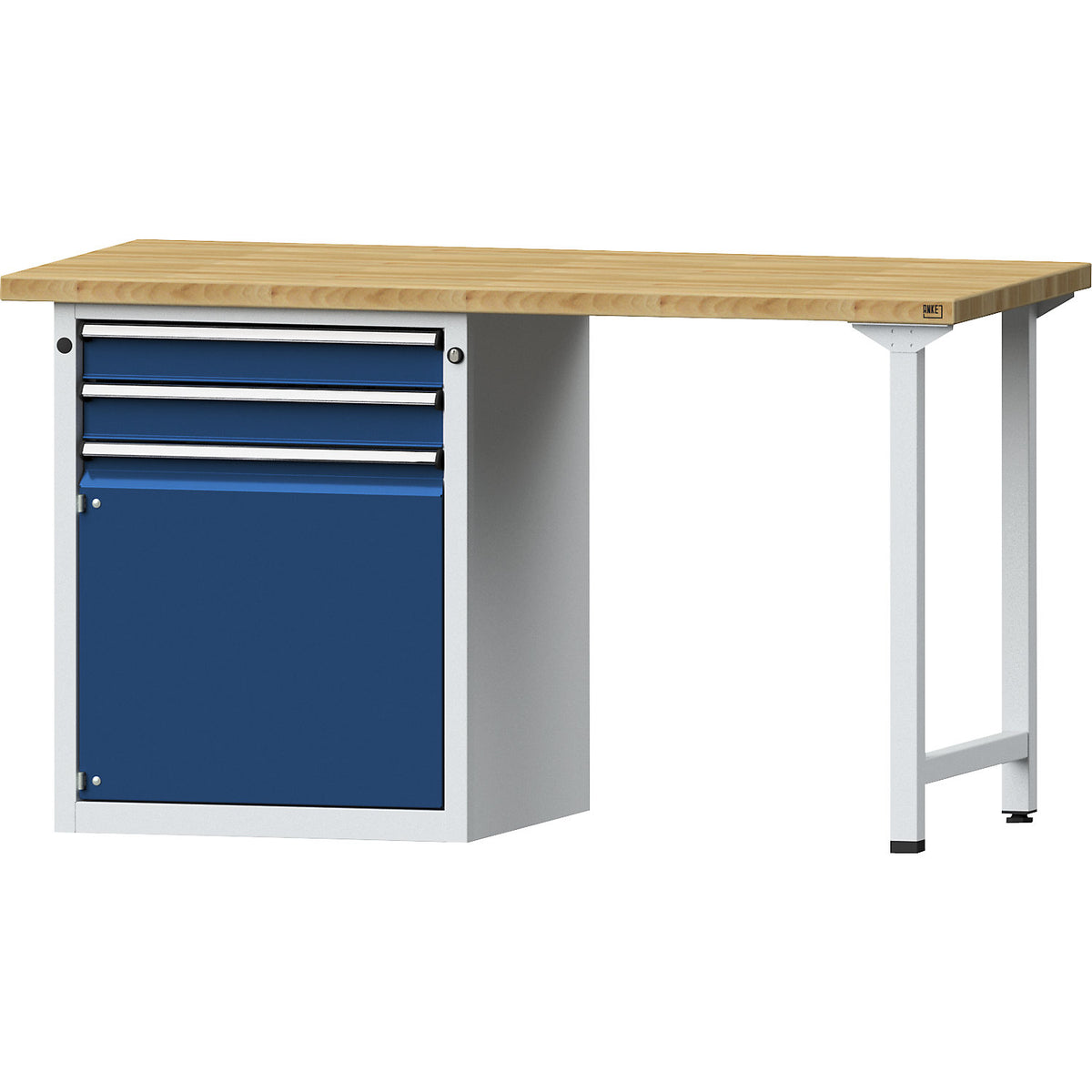 Workbench, Series V frame construction, 2 drawers, 1 door, solid beech worktop.