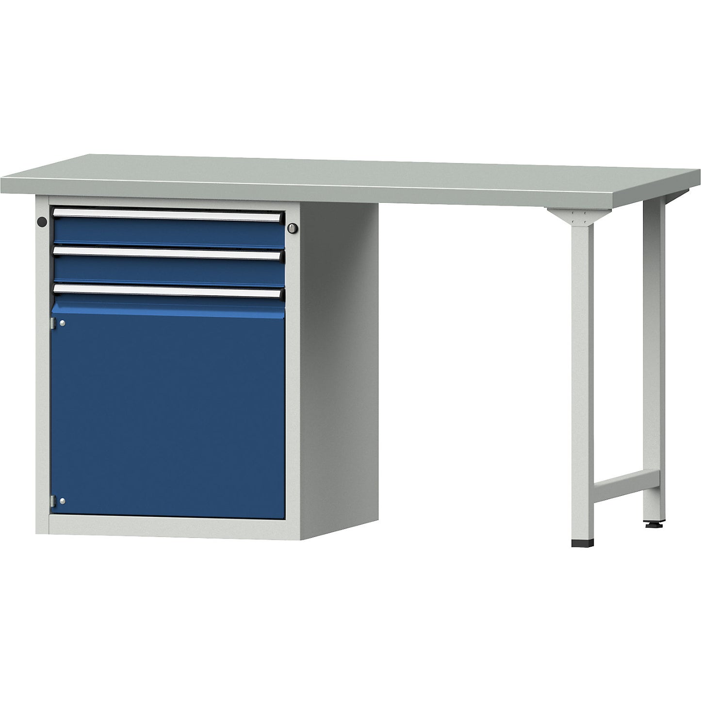 Workbench, Series V frame construction, 2 drawers, 1 door, sheet steel covered worktop.