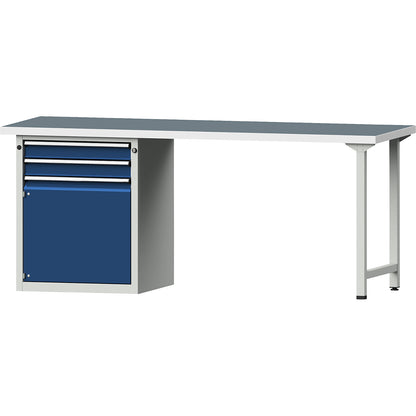 Workbench, Series V frame construction, 2 drawers, 1 door, universal worktop, width 2000 mm.