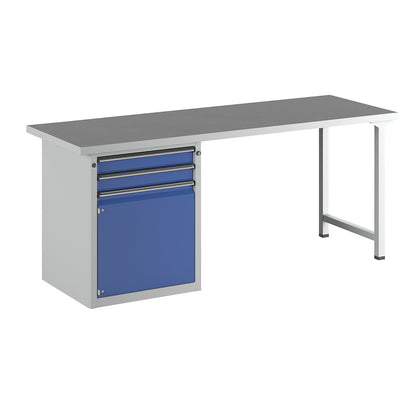 Workbench, Series V frame construction, 2 drawers, 1 door, universal worktop, width 2000 mm.