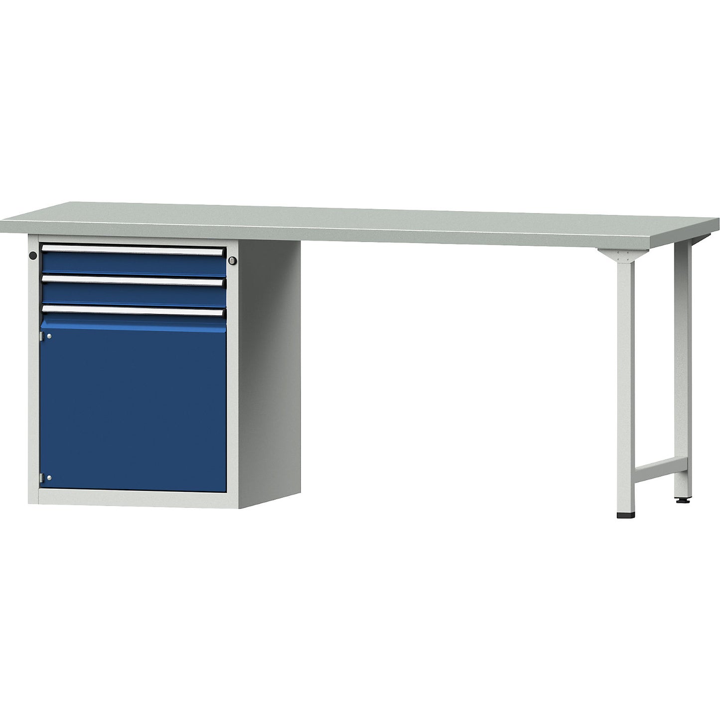 Workbench, Series V frame construction, 2 drawers, 1 door, steel sheet covered worktop, width 2000 mm.