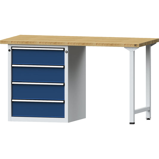 Workbench, Series V frame construction, 4 drawers, solid beech worktop.