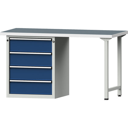 Workbench, Series V frame construction, 4 drawers, universal worktop.