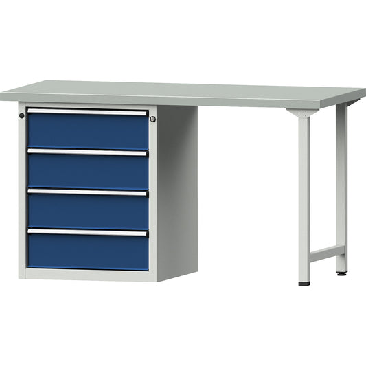 Workbench, Series V frame construction, 4 drawers, sheet steel covered worktop.