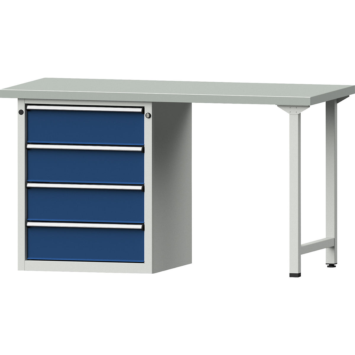 Workbench, Series V frame construction, 4 drawers, sheet steel covered worktop.