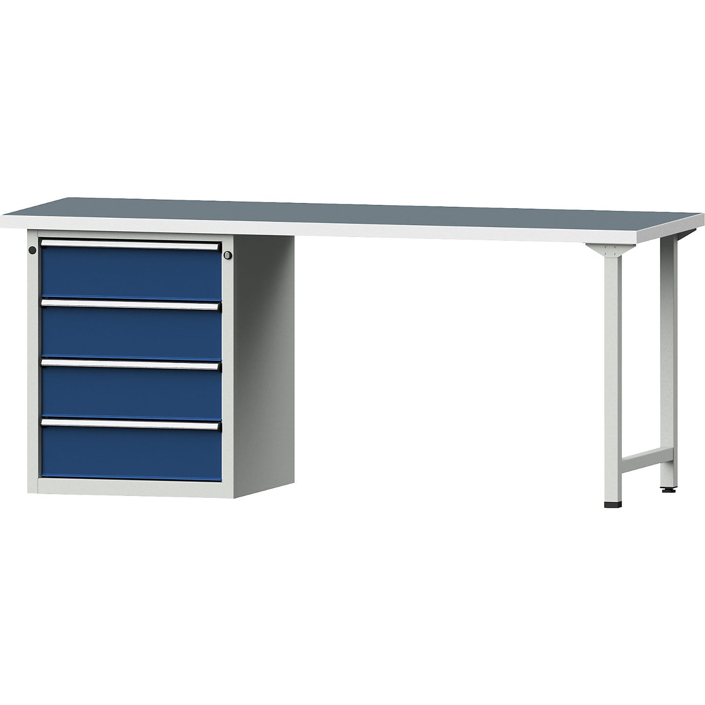Workbench, Series V frame construction, 4 drawers, universal worktop, width 2000 mm.
