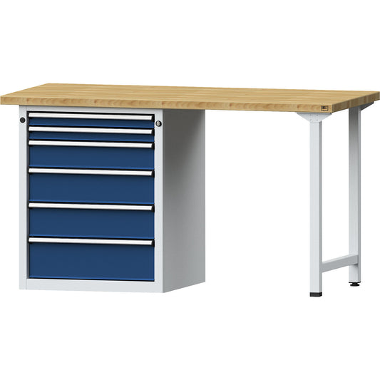 Workbench, Series V frame construction, 6 drawers, solid beech worktop.