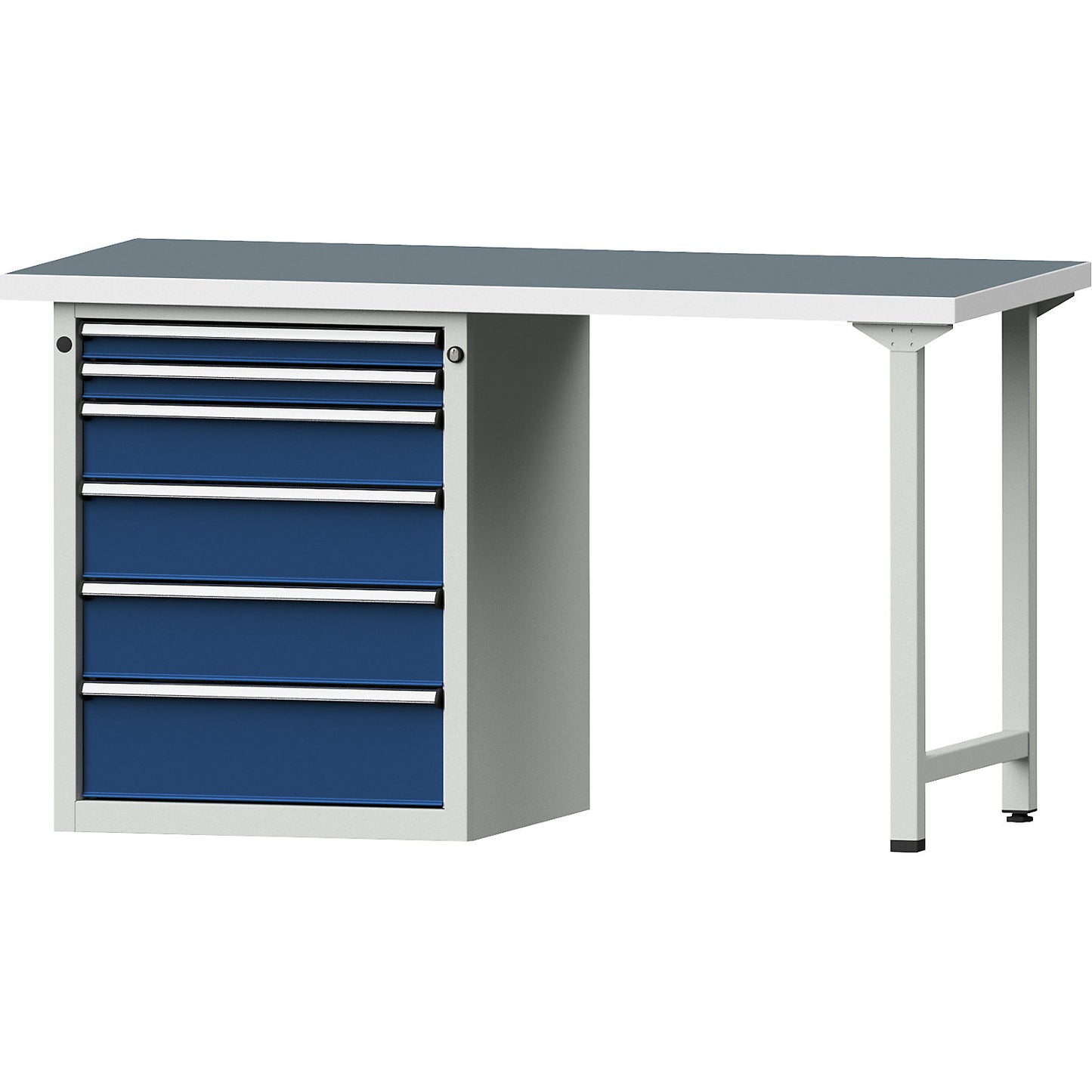 Workbench, Series V frame construction, 6 drawers, universal worktop.