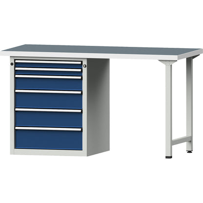 Workbench, Series V frame construction, 6 drawers, universal worktop.