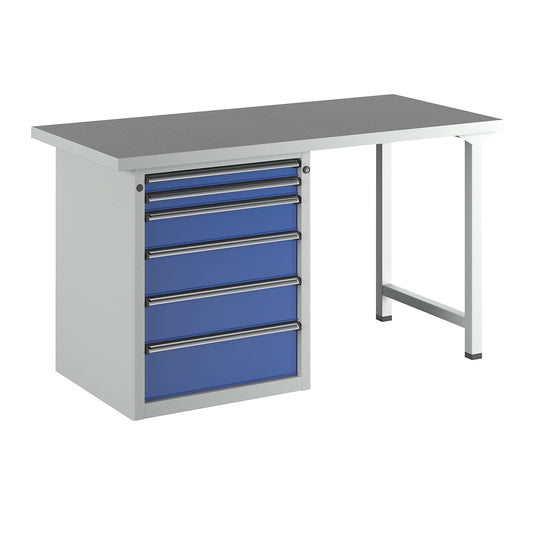 Workbench, Series V frame construction, 6 drawers, universal worktop.