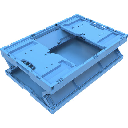 Polypropylene folding box, capacity 44 l, without lid, blue, stackable.