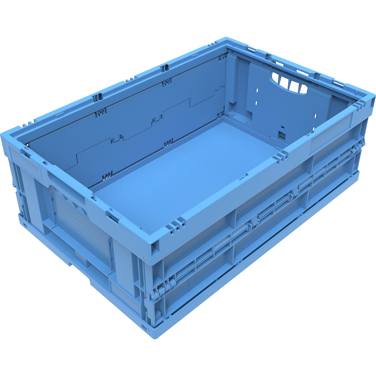 Polypropylene folding box, capacity 44 l, without lid, blue, stackable.