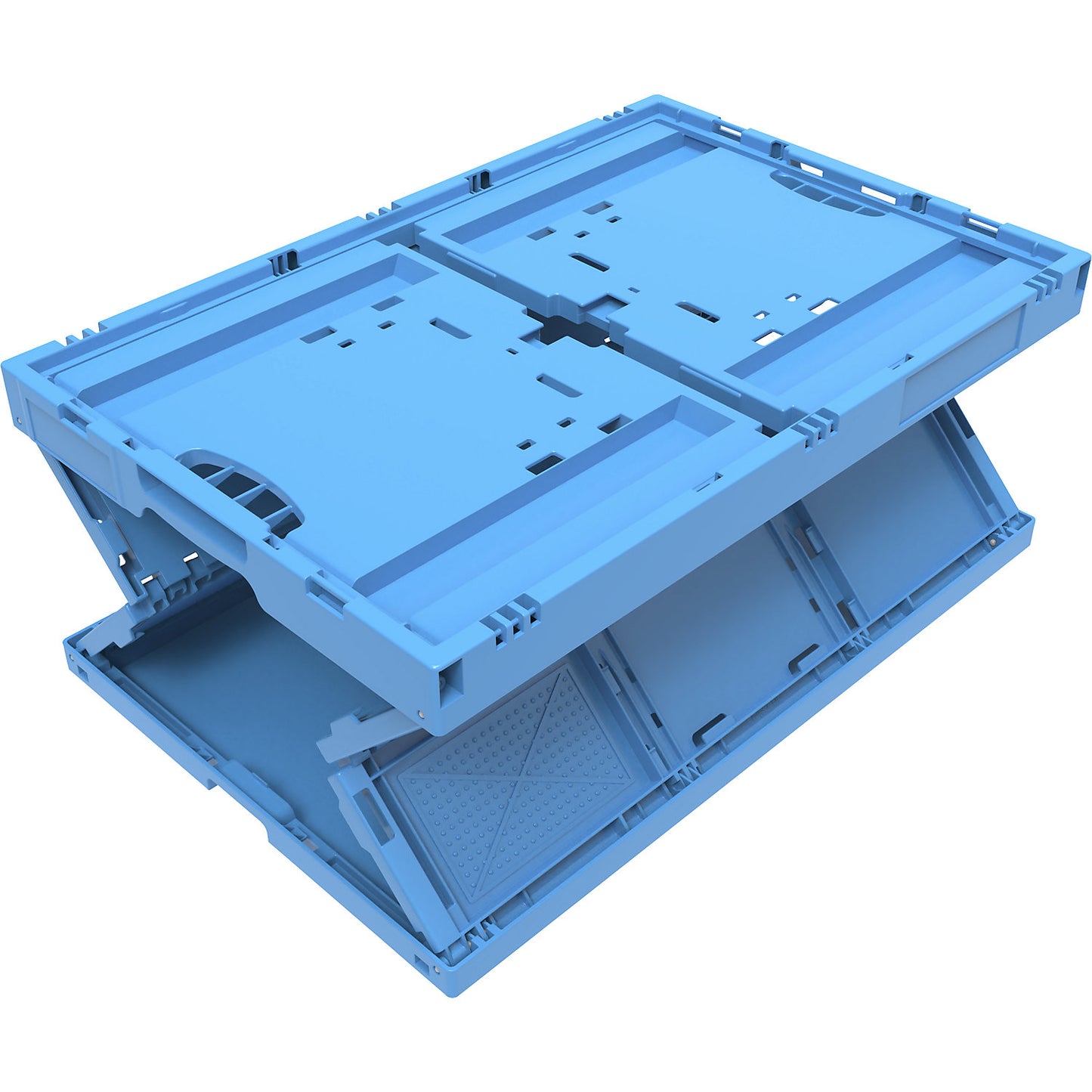 Polypropylene folding box, capacity 65 l, closed model, blue, without lid, stackable.