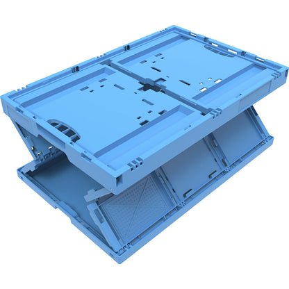 Polypropylene folding box, capacity 65 l, closed model, blue, without lid, stackable.