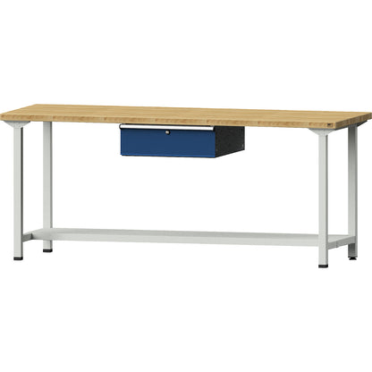 Workbench, Series V frame construction, 1 drawer, 1 shelf, width 2000 mm, solid beech worktop.