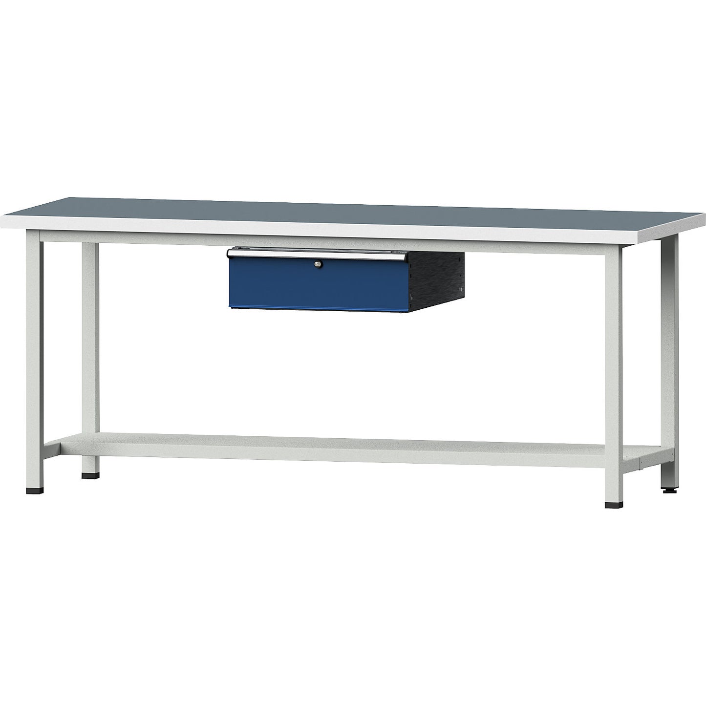 Workbench, Series V frame construction, 1 drawer, 1 shelf, width 2000 mm, universal worktop.