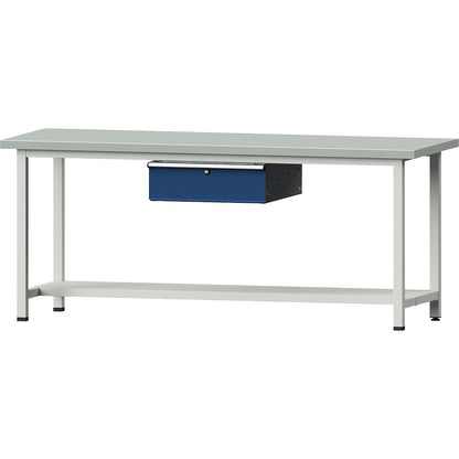 Workbench, Series V frame construction, 1 drawer, 1 shelf, width 2000 mm, sheet steel covered worktop.