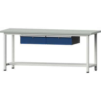 Workbench, Series V frame construction, 2 drawers, 1 shelf, width 2000 mm, sheet steel covered worktop.