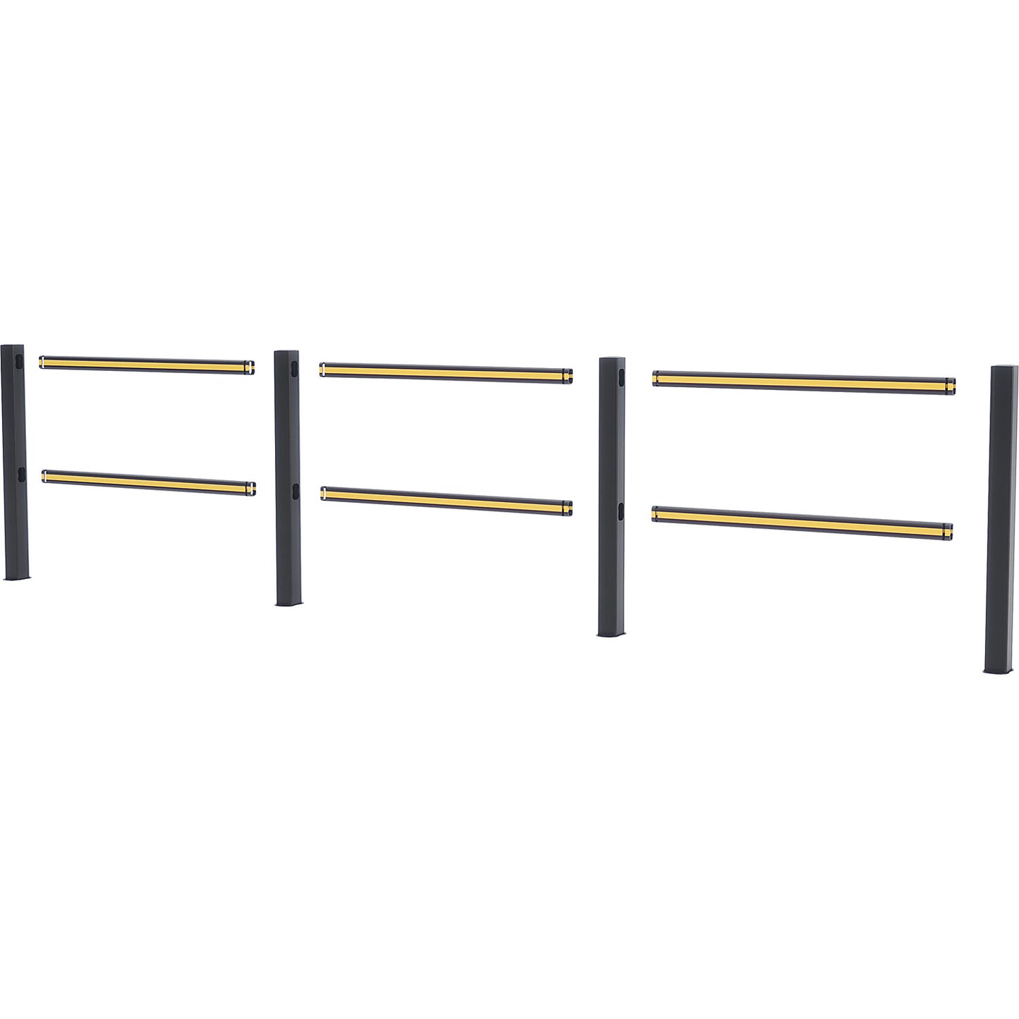 Flex Impact® HD Light safety railing, black posts - black/yellow stripes, width 3750 mm.