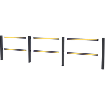Flex Impact® HD Light safety railing, black posts - black/yellow stripes, width 3750 mm.