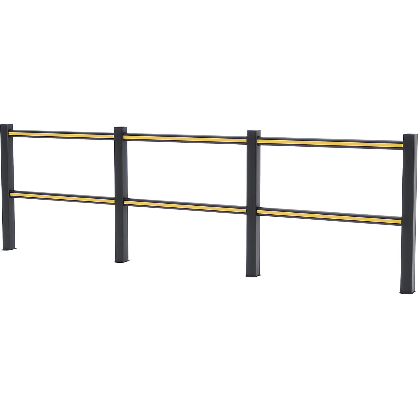 Flex Impact® HD Light safety railing, black posts - black/yellow stripes, width 3750 mm.