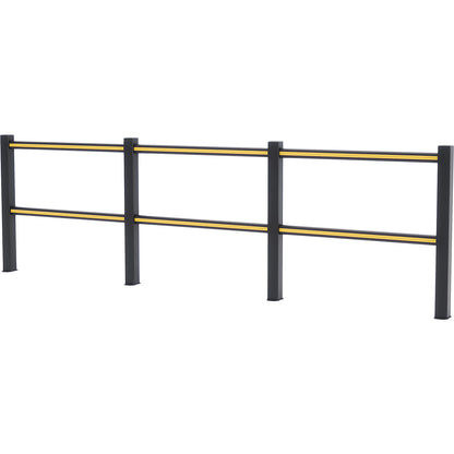 Flex Impact® HD Light safety railing, black posts - black/yellow stripes, width 3750 mm.