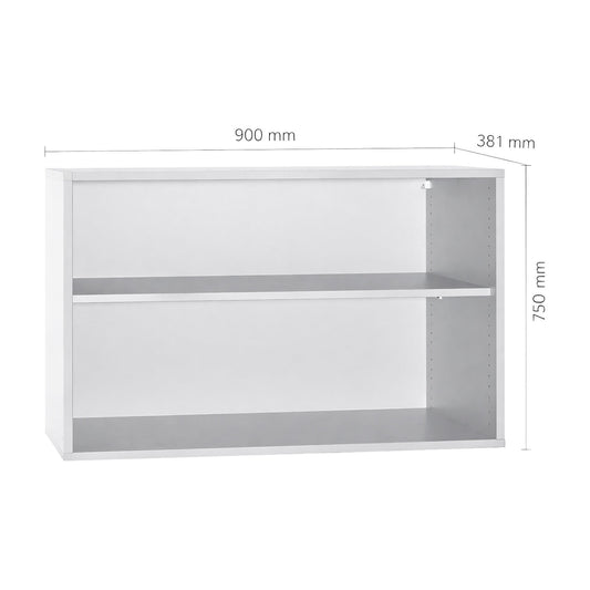 Laboratory wall mounted shelf unit, 1 central partition, 2 shelves, WxDxH 900 x 381 x 750 mm.