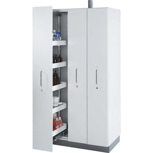 Laboratory drawer cabinet, with ventilation connection, 2 drawers, with 6 tray shelves each.