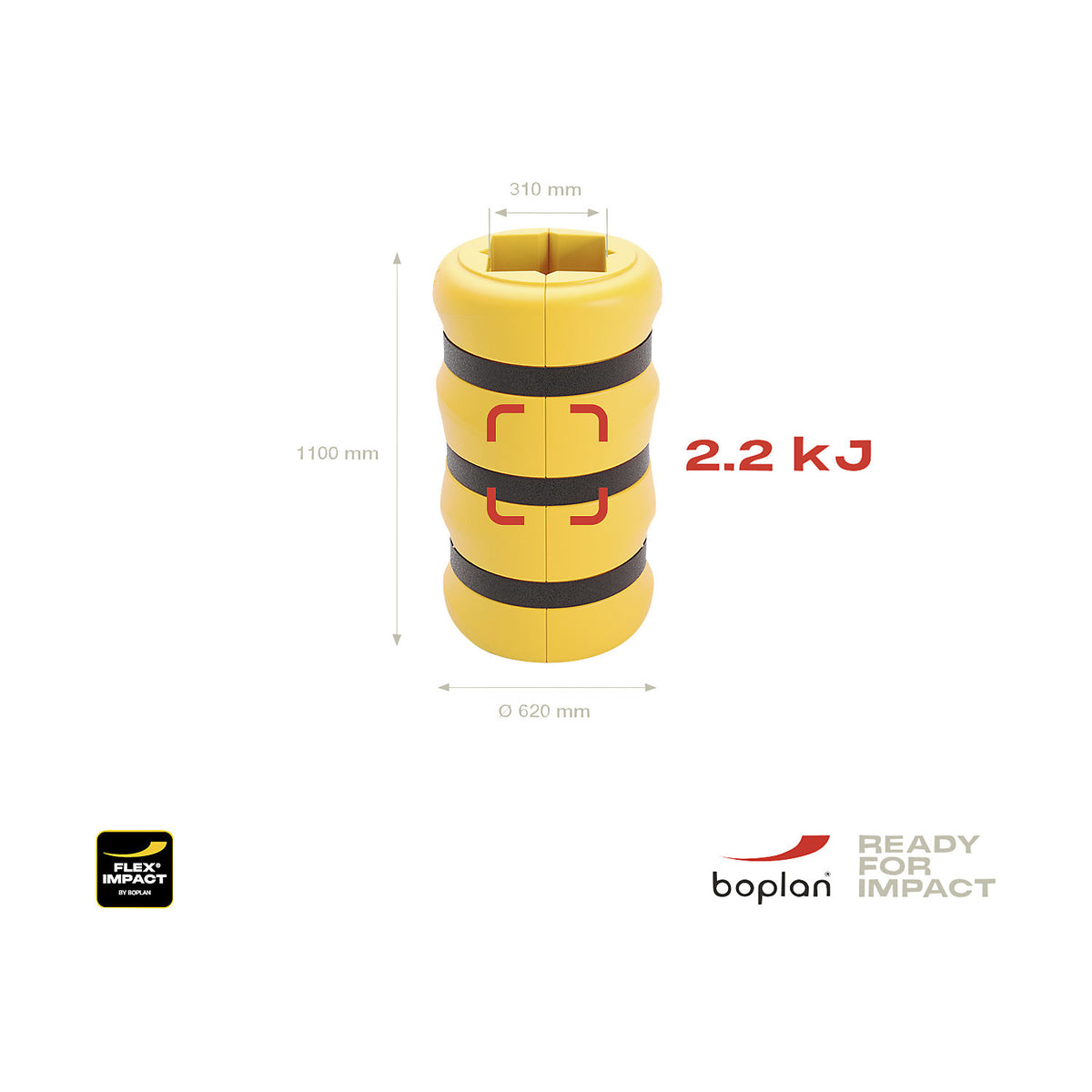 Column protection for indoors and outdoors, height 1100 mm, for WxD 300 x 300 mm.