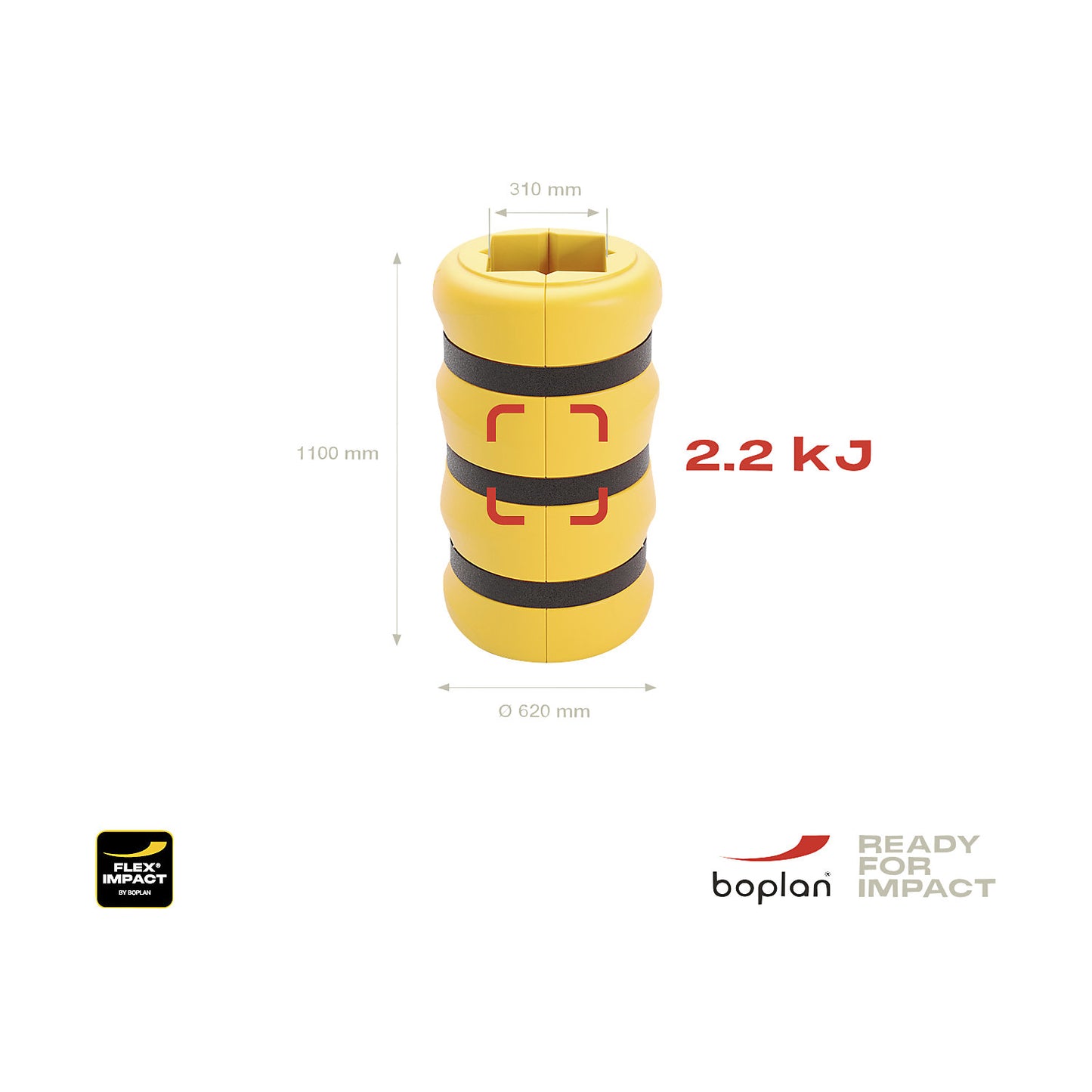 Column protection for indoors and outdoors, height 1100 mm, for WxD 300 x 300 mm.