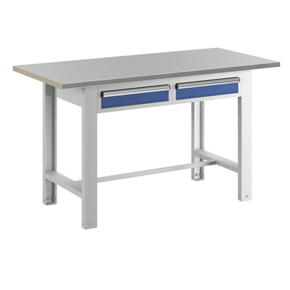 Workbench, modular system, worktop width 1500 mm, 2 drawers, sheet steel covered worktop.