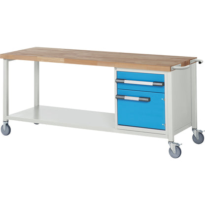 Series 8000 mobile workbench, frame system, 1 drawer, 1 door, storage shelf, WxD 2000 x 700 mm.