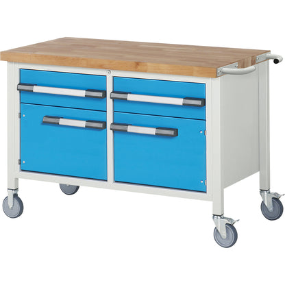 Series 8000 mobile workbench, frame system, 2 drawers, 2 doors, WxD 1250 x 700 mm.
