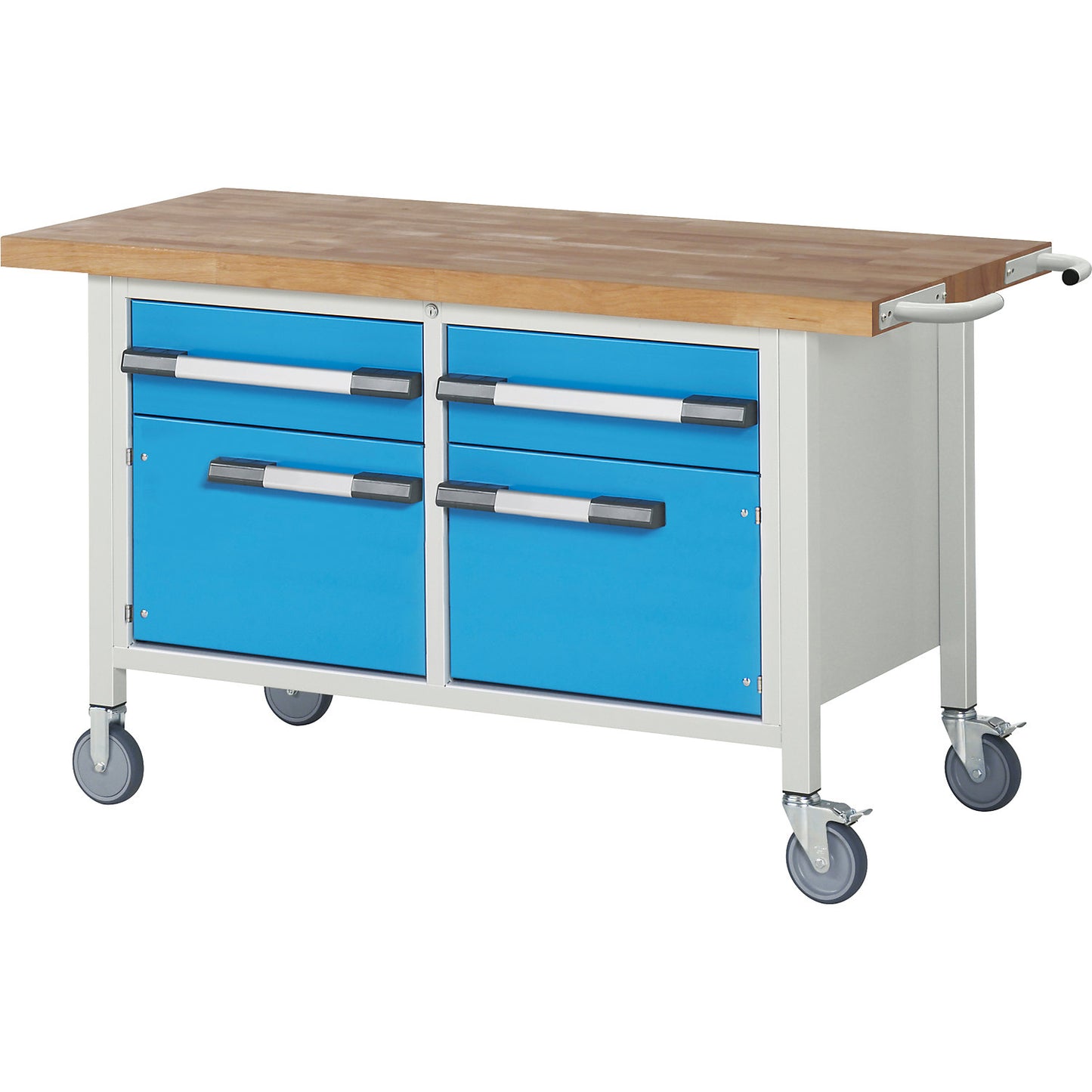 Series 8000 mobile workbench, frame system, 2 drawers, 2 doors, WxD 1500 x 700 mm.