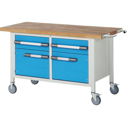 Series 8000 mobile workbench, frame system, 2 drawers, 2 doors, WxD 1500 x 700 mm.