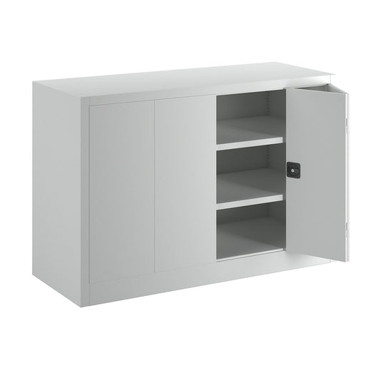 Cupboard with folding doors, height 1000 mm, width 1500 mm, depth 600 mm, grey.