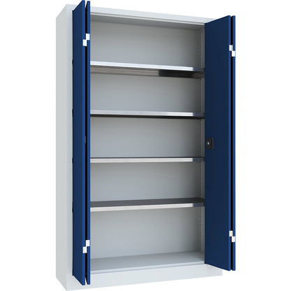 Cupboard with folding doors, height 1950 mm, width 1200 mm, depth 400 mm, grey/blue.